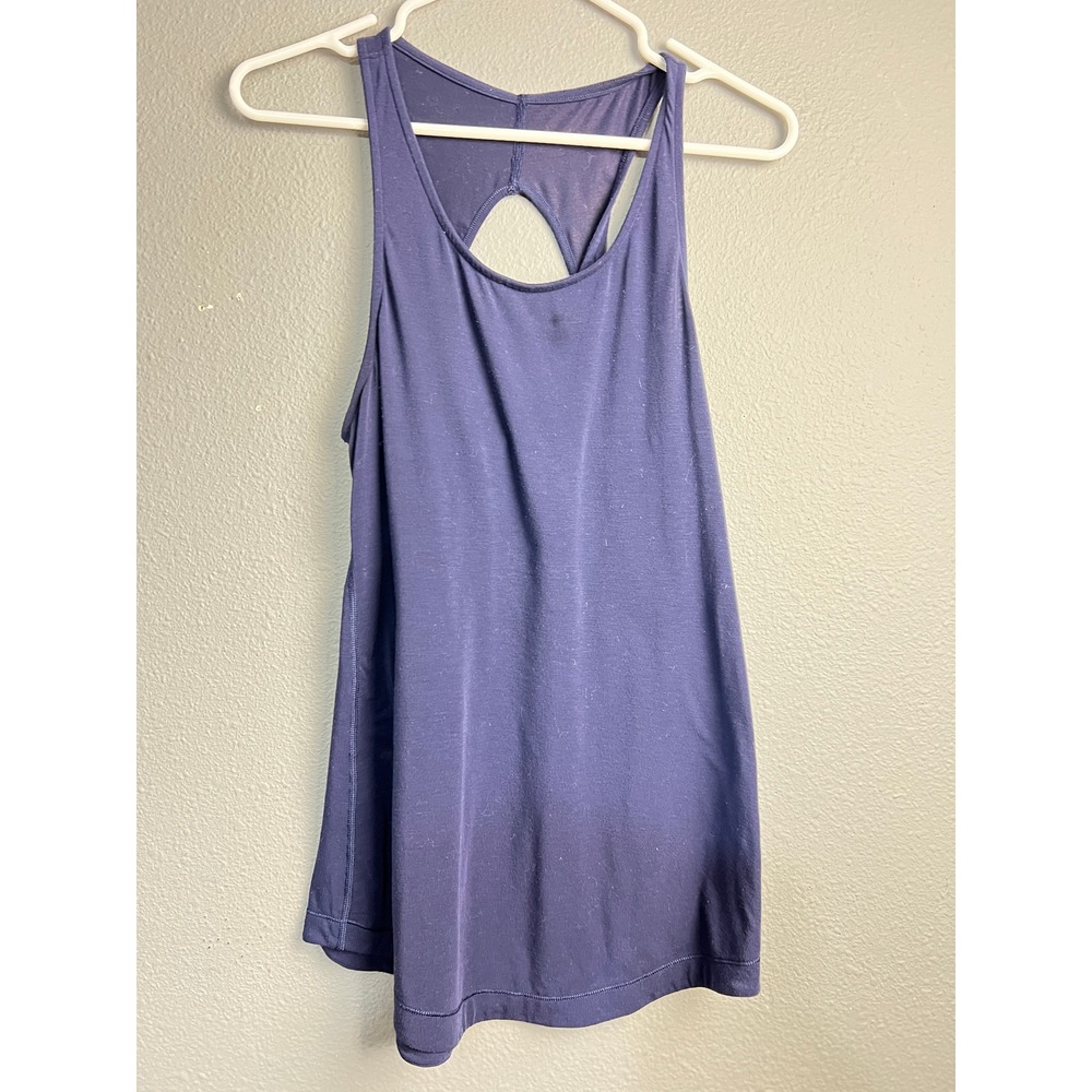 Soma Navy Blue Racerback Tank Top Scoop Neck Curved Hem Jersey Knit Sleeveless